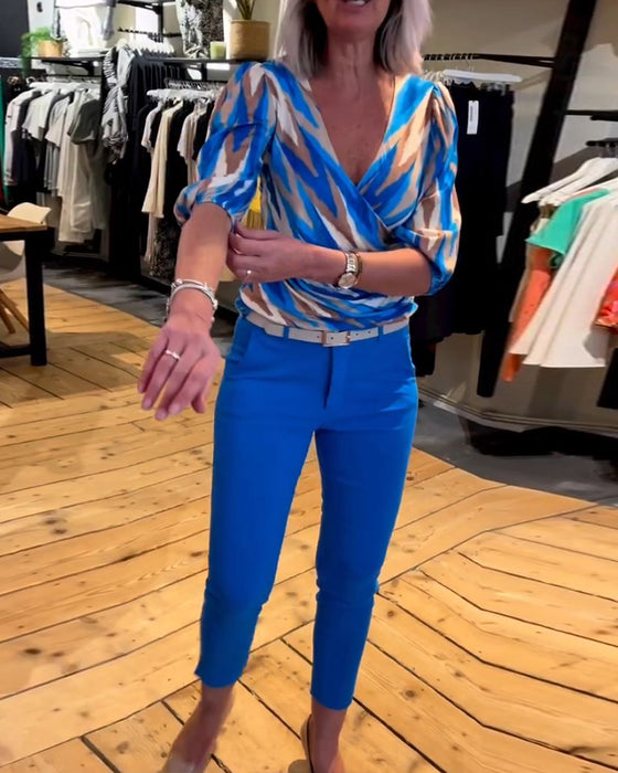 Printed casual deep V top