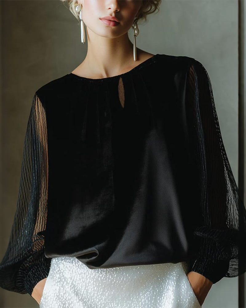 Solid Color Lantern Sleeve Fashion Blouse