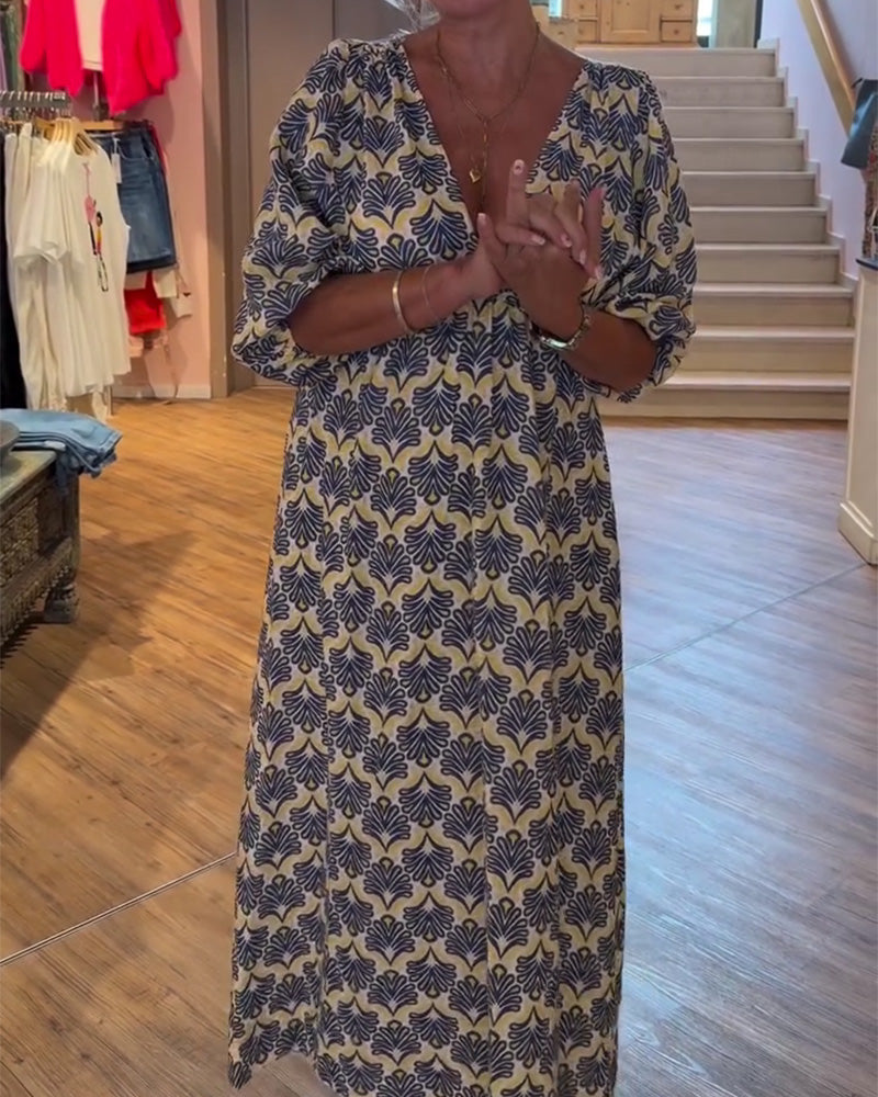 Vintage Deep V-Neck Floral Dress
