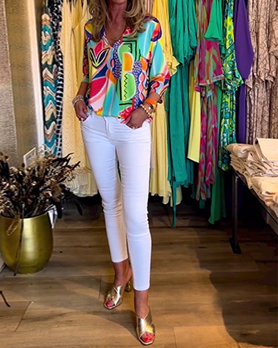 Long Sleeve Loose Printed Blouse