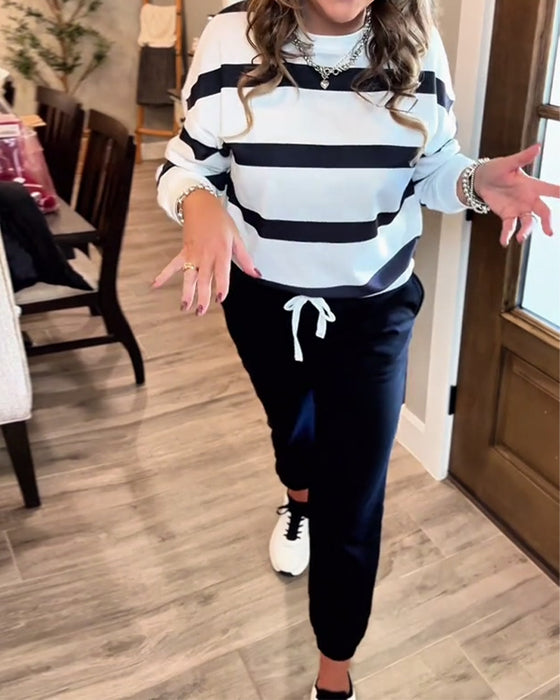 Casual Striped Sporty Two-Piece Sets