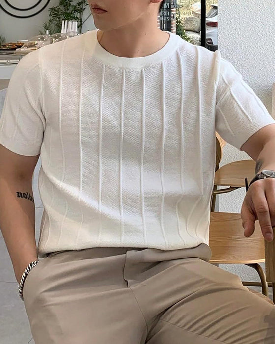 Men's Crew Neck Short Sleeve Breathable Knitted T-Shirt