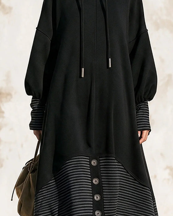 Turtleneck Drawstring Striped Dress