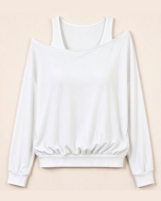 Off-Shoulder Mock Two-Piece Long Sleeve Top