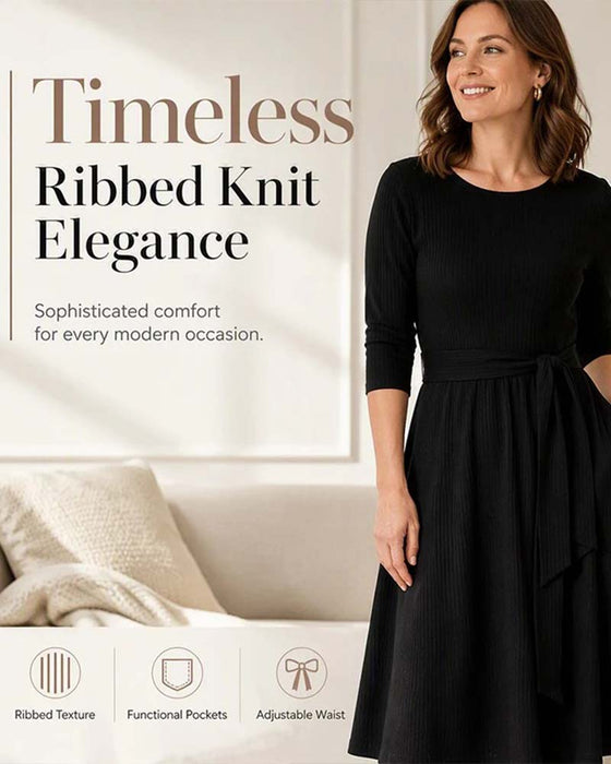 Long Sleeve Crew Neck A-Line Dress