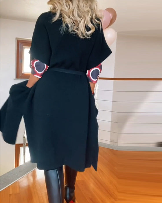 Casual solid color half sleeve pocket cardigan