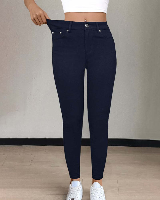 Women's Pocket Solid Skinny Casual Pant