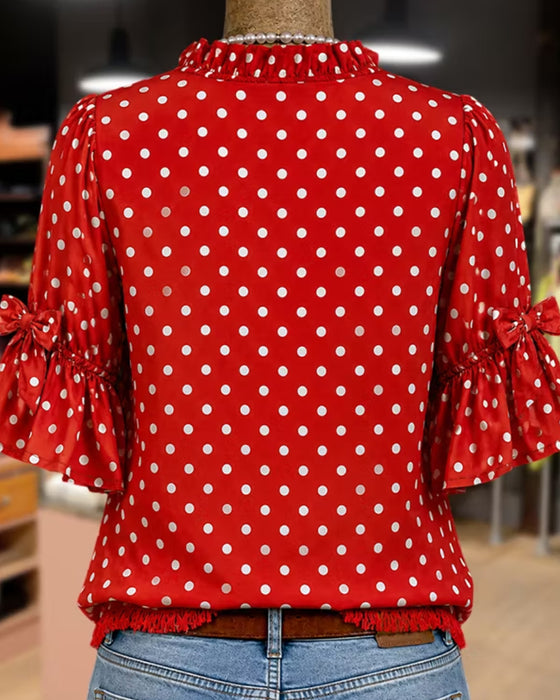 Polka Dot Ruffle Bow Shirt