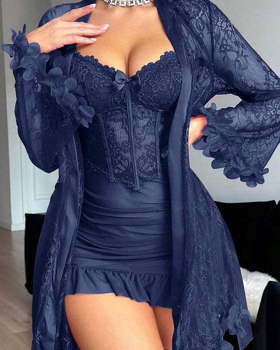 Lace Cover-Up Spaghetti Strap Lace Trim Pajama Dress
