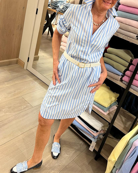 Lapel Stripe Slit Dress