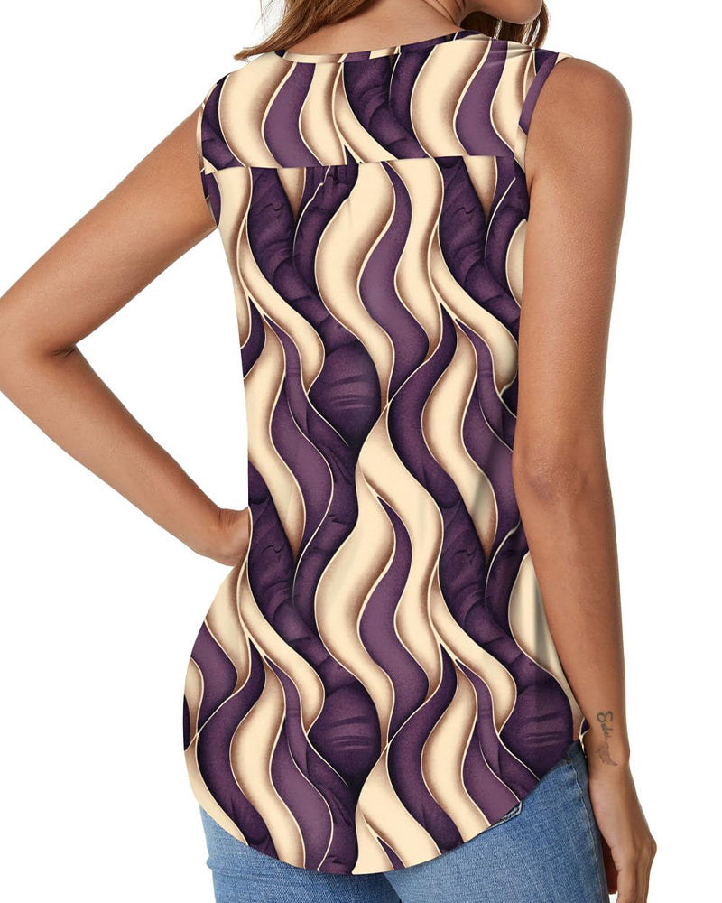 Wave Pattern Crewneck Casual Tank Top
