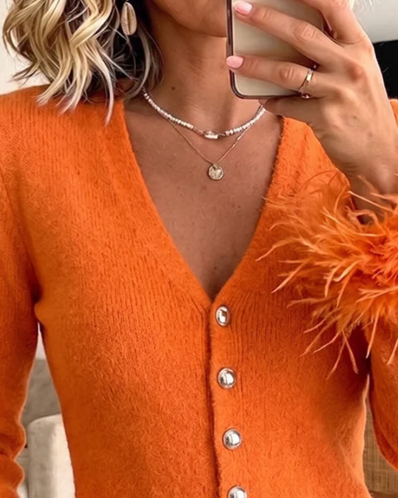 Stylish Solid-Color V-Neck Cardigan