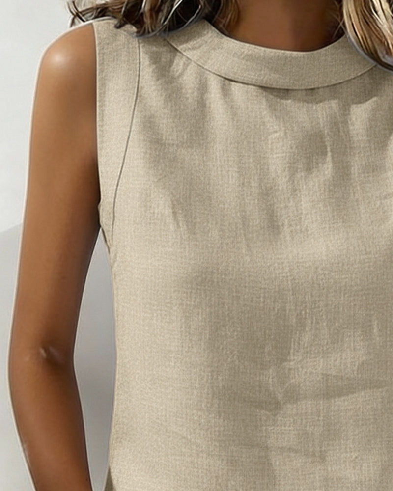 Pure Cotton Collared Sleeveless Blouse