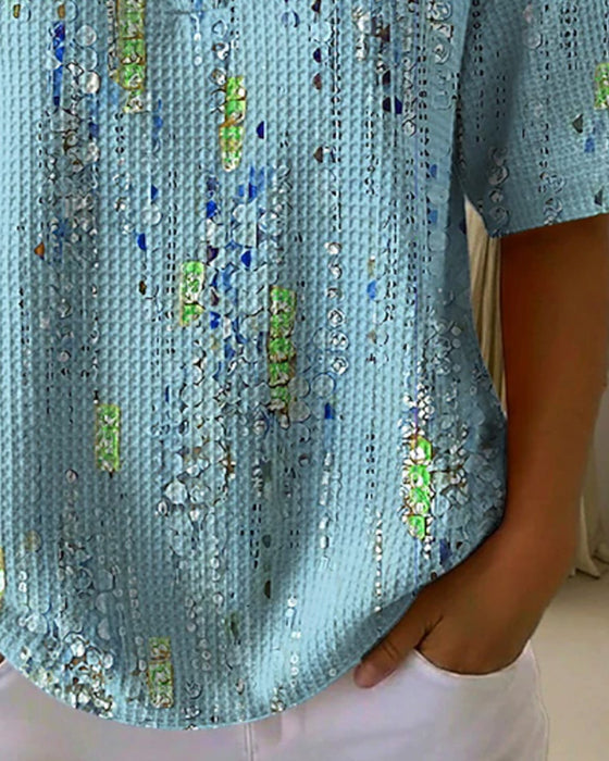 Casual Printed Lapel Blouse