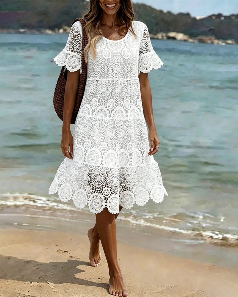 Cut-Out Lace Crewneck Dresses