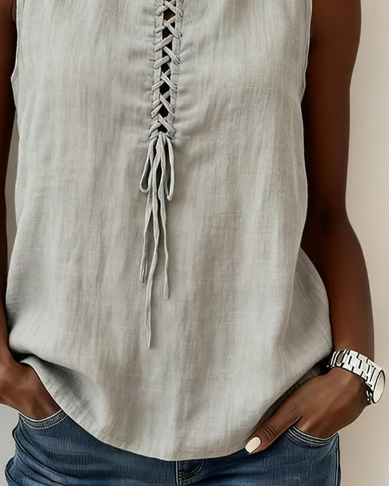Mock Neck Tie Sleeveless Tank Top