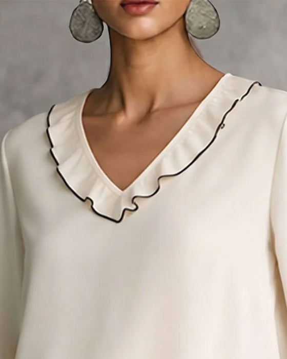 V-Neck Long Sleeve Blouse