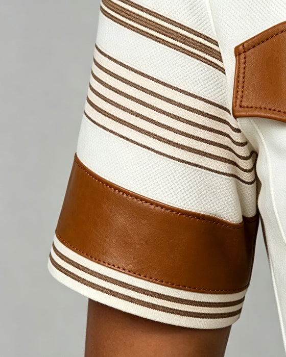 Lapel Button Striped Short Sleeve T-Shirt