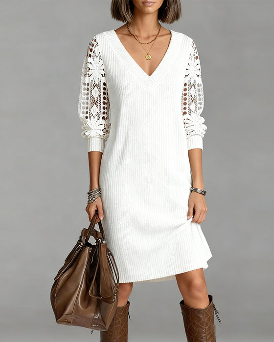 Lace Long-Sleeved V-Neck Fashion Dress