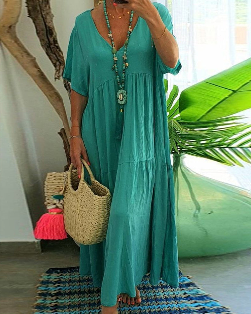 V-Neck Short Sleeve Casual Dress