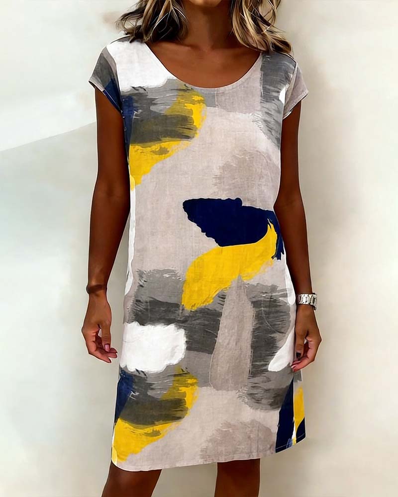 Round Neck Tie-Dye Printed Dress