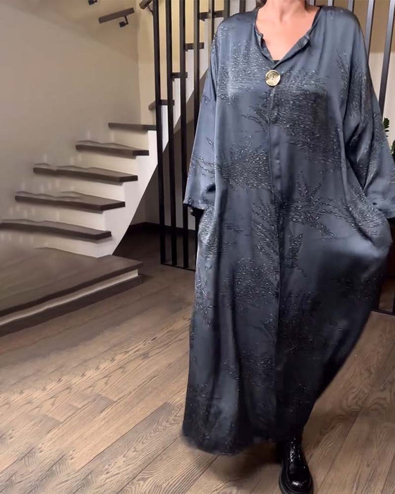 Long Sleeve Printed Straight Dress