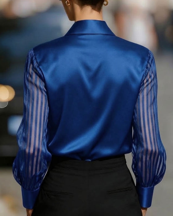 Solid Color Lapel Patchwork Long Sleeve Shirt