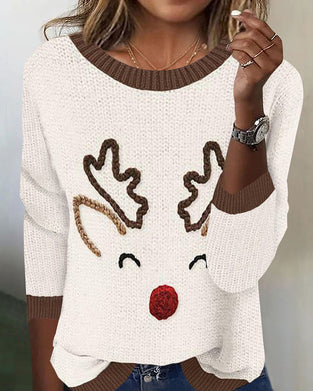 Casual Crewneck Christmas Pattern Sweater