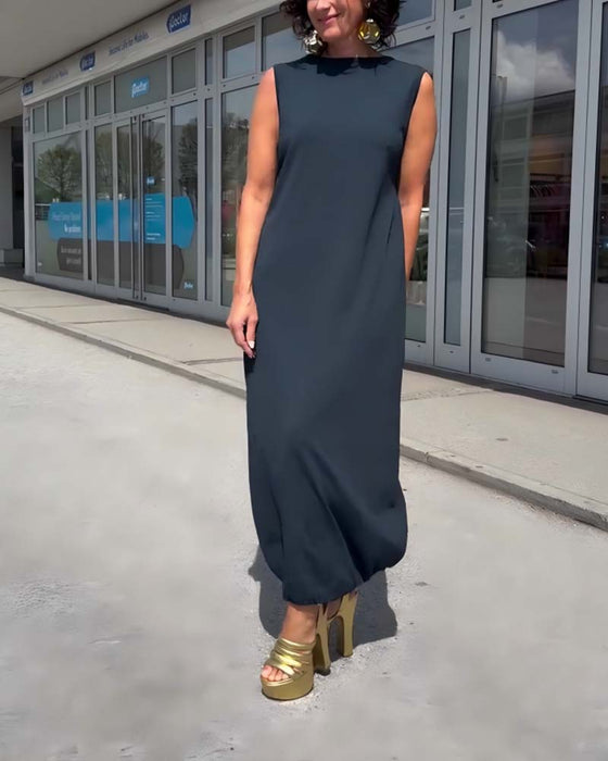 Mock Neck Sleeveless Loose Dress