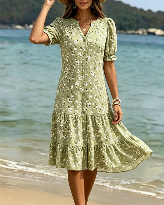 Floral V-Neck Tiered Dress