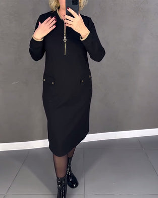 Stand collar contrast zipper shift dress