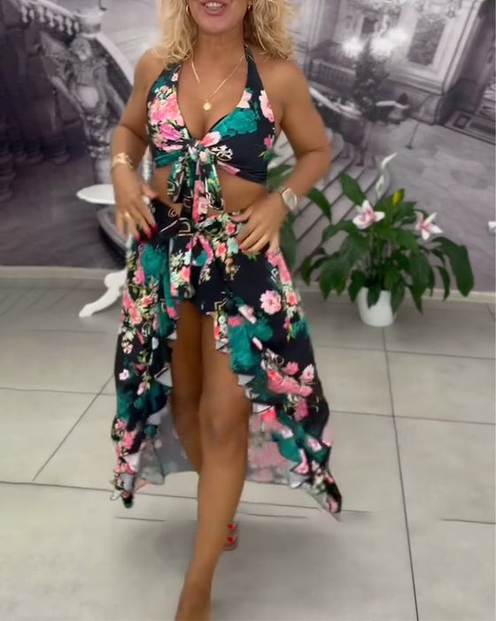 Sexy Printed Sun-Protective Three-Piece Swimsuit