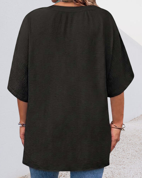 Loose Solid Color Short Sleeve Blouse