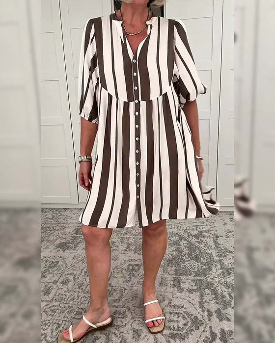 Half Sleeve Striped Casual Dress