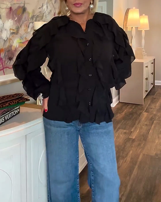 Ruffled Flowy Solid Color Shirt