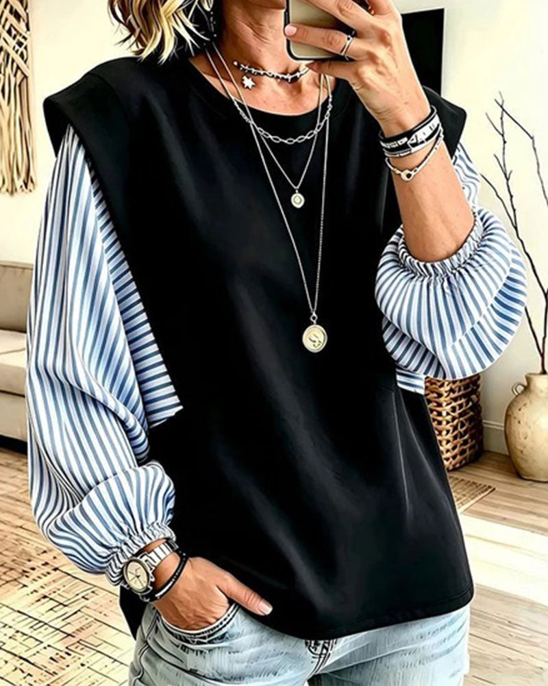 Striped Long Sleeve Patchwork Sweatshirt