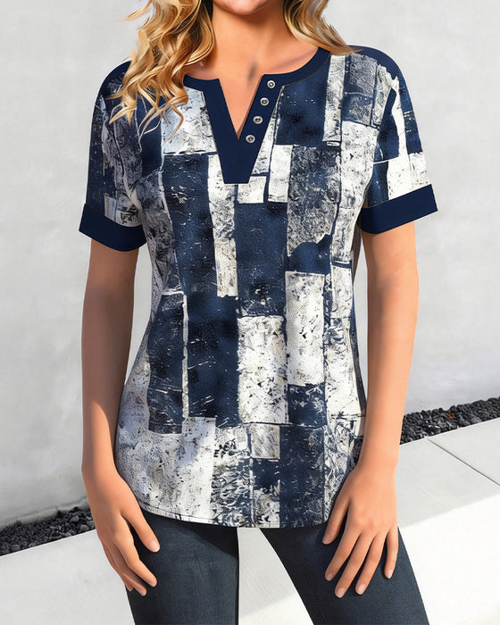 Distressed Geometric V-Neck T-Shirt