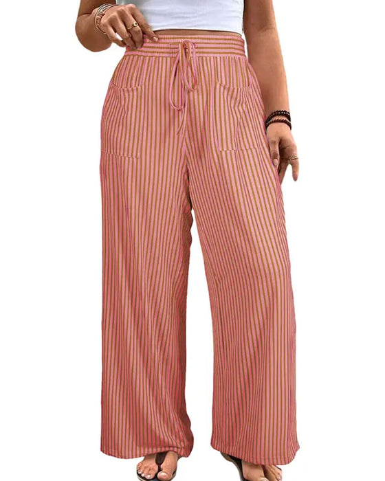 Striped Mid Waist Long Pants