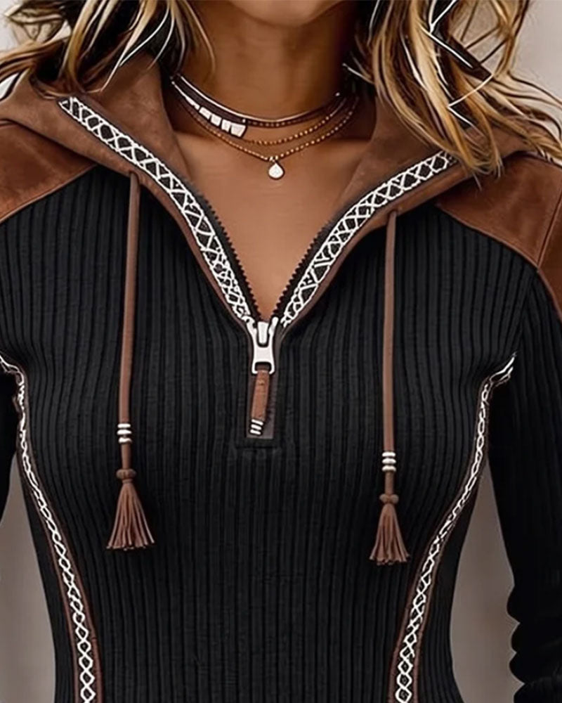 Hooded Zip Casual Top