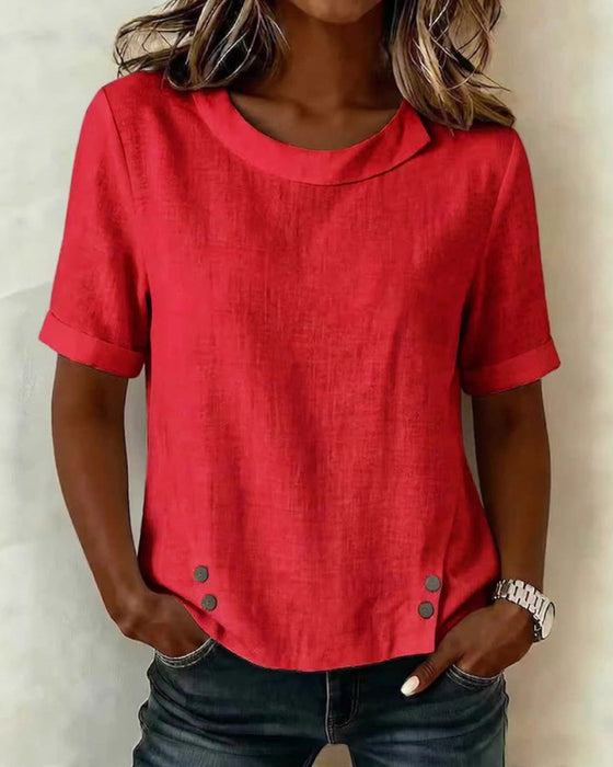 Short Sleeve Irregular Design Neck Blouse