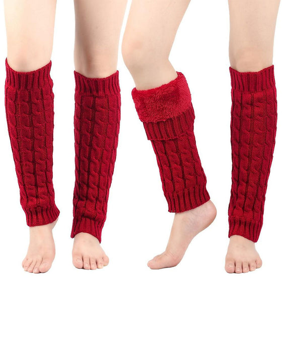 Fleece Lined Cable Knit Leg Warmers Thermal Boot Cuffs