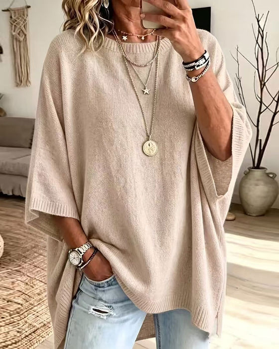 Loose Round Neck Solid Color Pullover