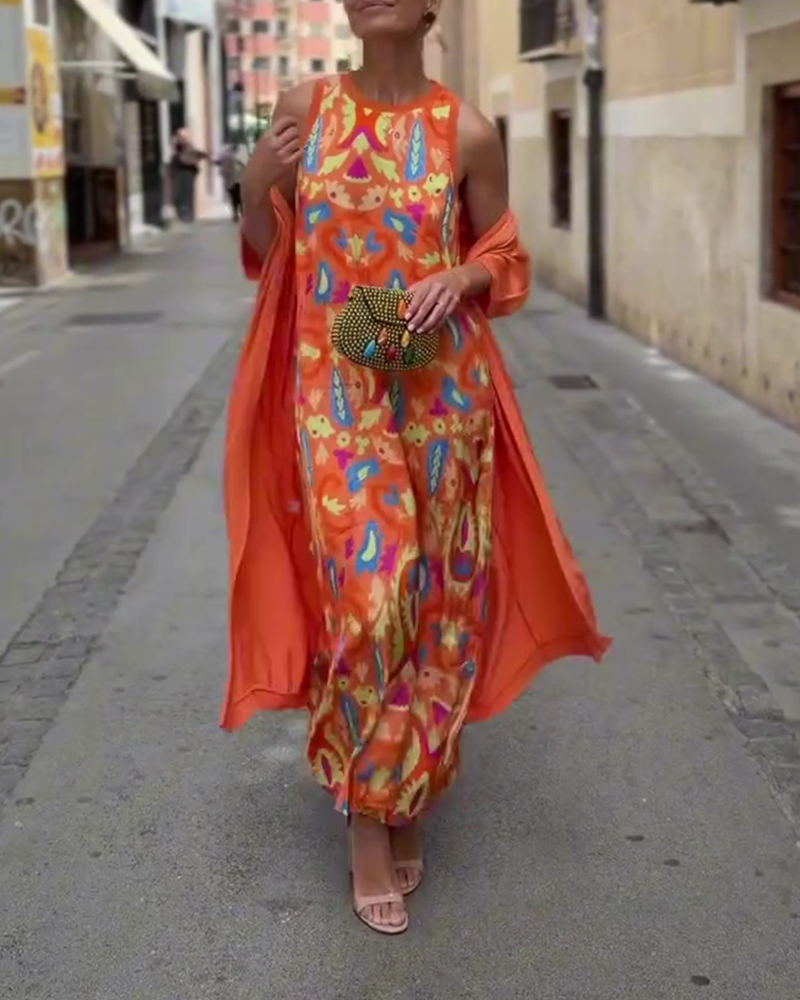Sleeveless Long Dress With Long Cardigan Set