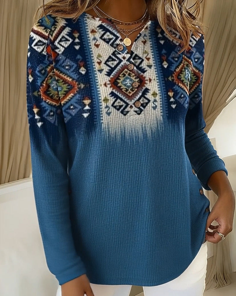 Retro-Style Printed Casual Top