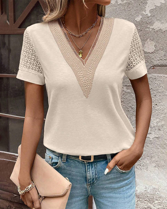V-Neck Lace T-Shirt