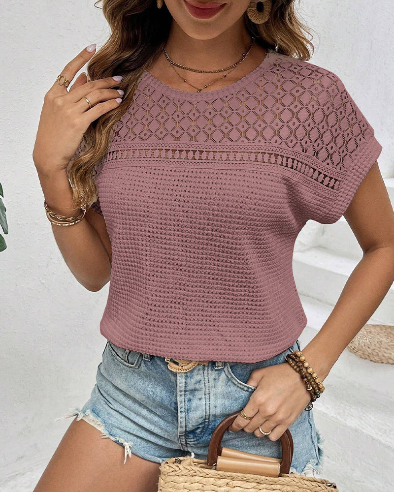 Raglan Mesh Hollow Out Breathable T-Shirt