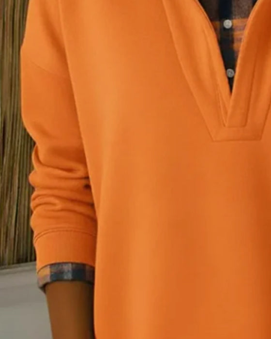 Faux Two-Piece Plaid Patchwork Hoodie