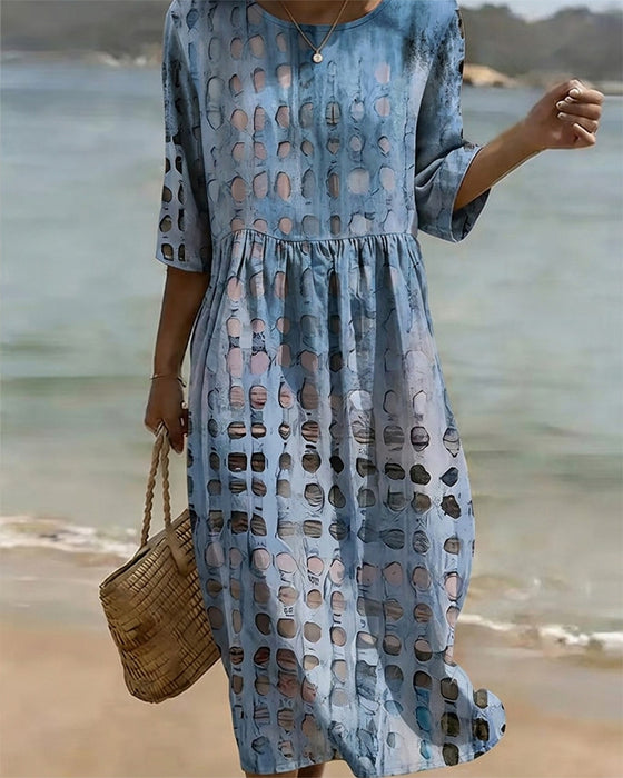 Polka Dot Crewneck Print Half Sleeve Dress