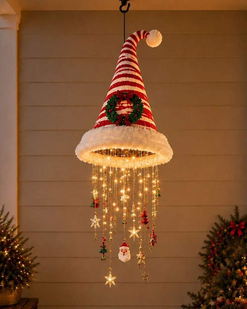 🎅 Lighted Santa Hat Hanging Chandelier 🎄