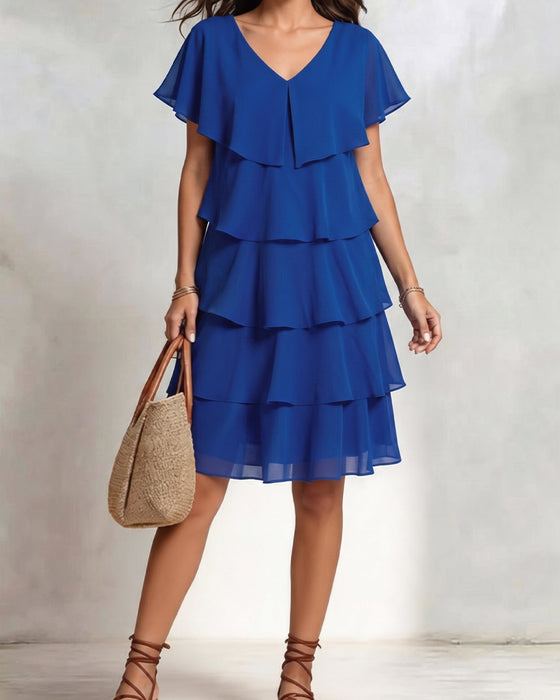 V-Neck Ruffle Casual Dress